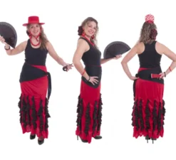 Gonna rossa di flamenco con ornamenti neri