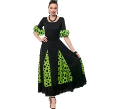 Gonna Sevillana con Quillas nero e verde e pois neri per donna