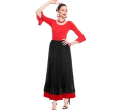 Gonna Sevillana da donna con doppia volant nera e rossa