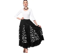 Gonna Sevillana di Quillas nera a pois bianchi da donna