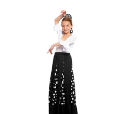 Gonna Sevillana di Quillas nera a pois bianchi per bambine