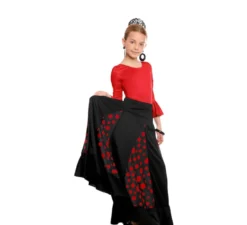 Gonna Sevillana di Quillas nera a pois rossi per bambine