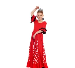 Gonna sevillana rossa con pois bianchi per bambina