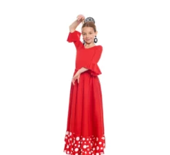 Gonna sivigliana con doppia balza e pois bianchi per bambina