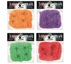 50 gr di ragnatela con 4 ragni colorati assortiti