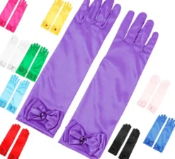Guanti lunghi per bambini con fiocco in vari colori
