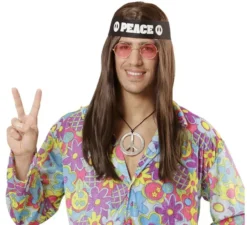 Hippie Peace per adulti : fascia per capelli, occhiali e collana