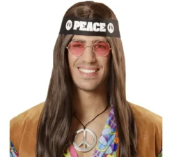 Hippie Peace per adulti : fascia per capelli, occhiali e collana