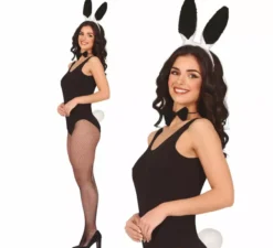 Kit coniglietto nero adulto: fascia per capelli, papillon e coda