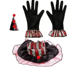 Kit da clown: mini cappello, guanti e gorgiera