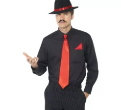 Kit da gangster rosso: cappello, cravatta e fazzoletto