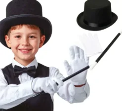 Kit da mago per bambini: cappello, guanti e bacchetta