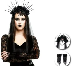Kit da strega gotica per adulti: fascia per capelli e paio di guanti