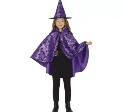 Kit da strega lilla per bambini: mantello e cappello