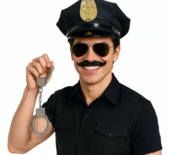 Kit della polizia: cappello, occhiali, baffi e manette