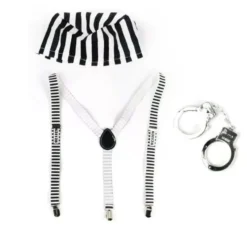 Kit del prigioniero: bretelle, berretto e manette