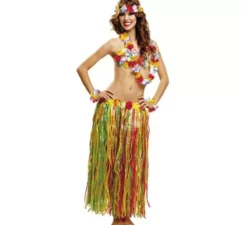 Kit deluxe hawaiano: corona, collana, braccialetti, reggiseno e gonna