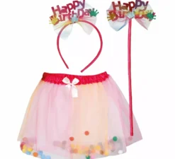 Kit di buon compleanno per bambini : fascia per capelli, bacchetta magica e gonna