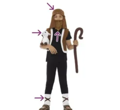 Kit di costumi o pastori: gilet, barba, turbante, agnello e cavigliere per un bambino