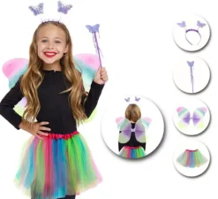 Kit farfalla sfumata per bambini: tutù, fascia per capelli, bacchetta magica e ali