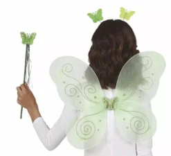 Kit Fata Farfalla Verde: Cerchietto, Bacchetta e Ali 35x40 cm