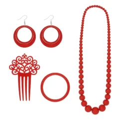 Kit Flamenco Rosso: Collana, Orecchini, Bracciale e Pettine