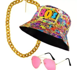 Kit Funky anni '80 : cappello, occhiali e collana
