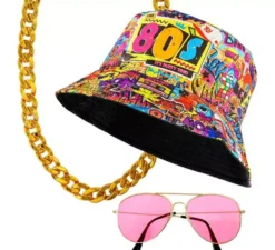 Kit Funky anni '80 : cappello, occhiali e collana