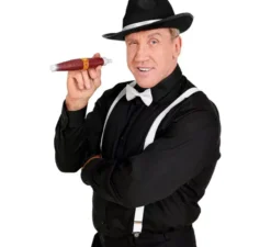 Kit Gangster Bianco e Nero: Cappello, Bretelle, Papillon e Tabacco