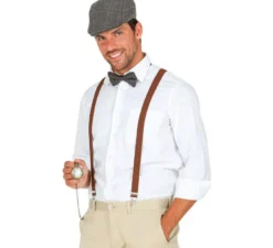 Kit gangster inglese: berretto, bretelle, orologio e papillon