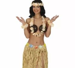 Kit hawaiano arancione: collana, copricapo e braccialetti