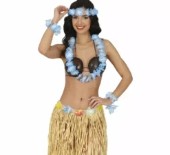 Kit hawaiano blu: collana, copricapo e braccialetti