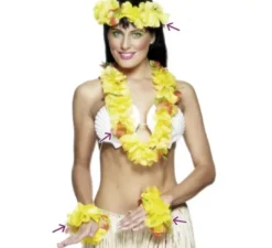 Kit hawaiano giallo: collana, fascia e bracciali