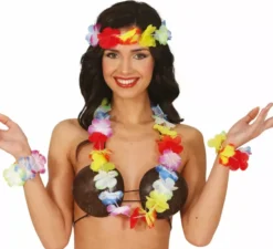 Kit hawaiano multicolore: collana, copricapo e braccialetti