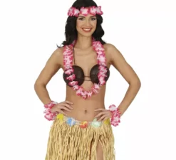Kit hawaiano rosso: collana, copricapo e braccialetti
