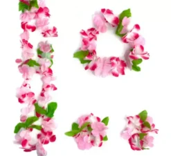 Kit Hawaii Floreale Fucsia: Collana, Bracciali e Copricapo