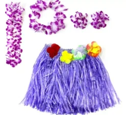 Kit Hawaii Lilla: Gonna, Collana, Bracciali e Copricapo
