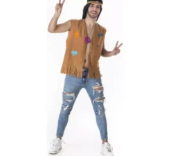 Kit hippie marrone per uomo: gilet e fascia