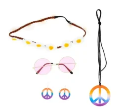 Kit Hippie multicolore: fascia per capelli, occhiali, orecchini e collana