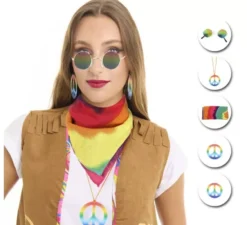 Kit Hippie per Adulti: Occhiali, Foulard e Collana in diversi colori
