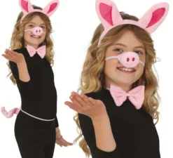 Kit maialino per bambini: coda, naso, orecchie e papillon