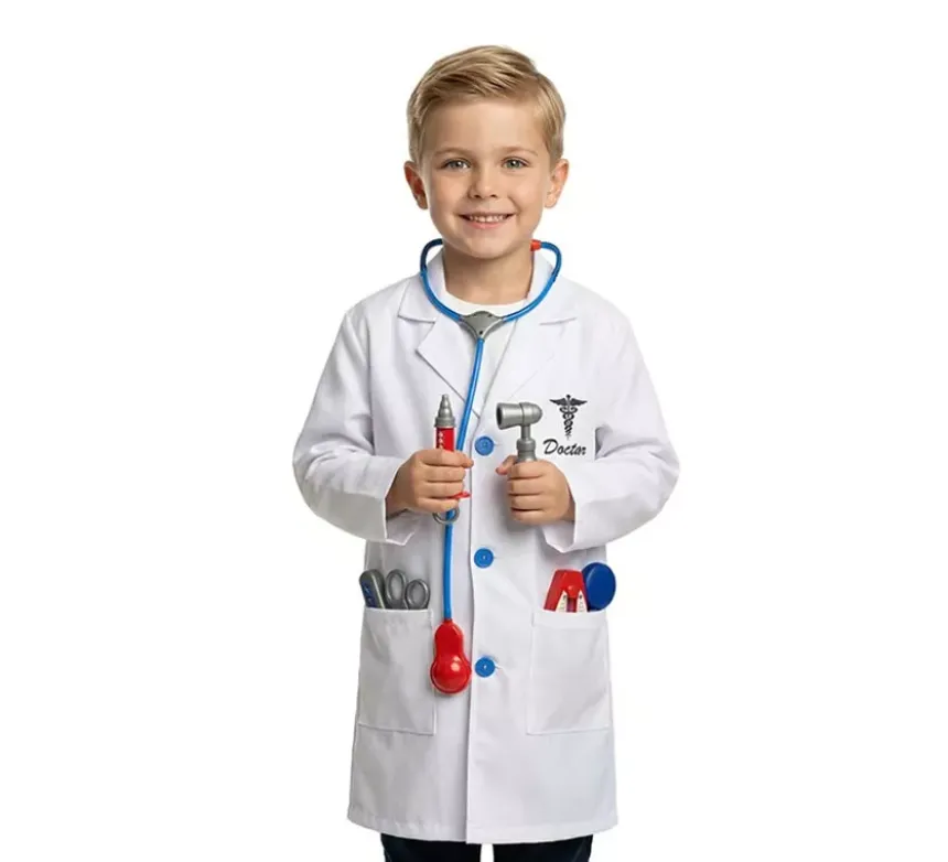 Kit medico per bambini: vestaglia con 7 accessori