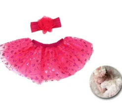 Kit neonato : tutù e nastro con fiori fucsia