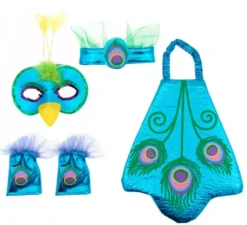 Kit Pavone Blu per bambini: Maschera, Cerchietto, Braccialetti e Ali
