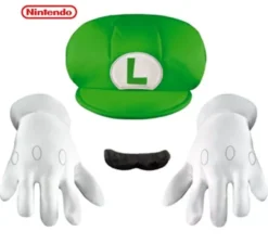 Kit per bambini Luigi Super Mario Nintendo: berretto, guanti e baffi