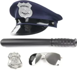 Kit Polizia Blu: Berretto, Occhiali, Bastone e Distintivo