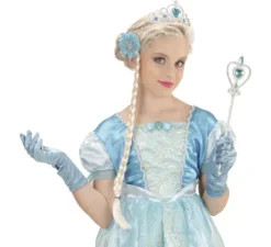 Kit principessa delle nevi per bambini: diadema, treccia, guanti e barra magica