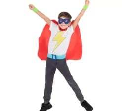 Kit rosso da supereroe per bambini: maschera, mantello e cintura