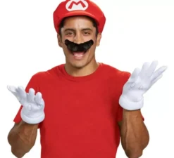 Kit Super Mario Nintendo per adulti: berretto, guanti e baffi