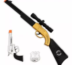 Kit SWAT: distintivo, fucile 50x10 cm e pistola in plastica 18,5x9 cm